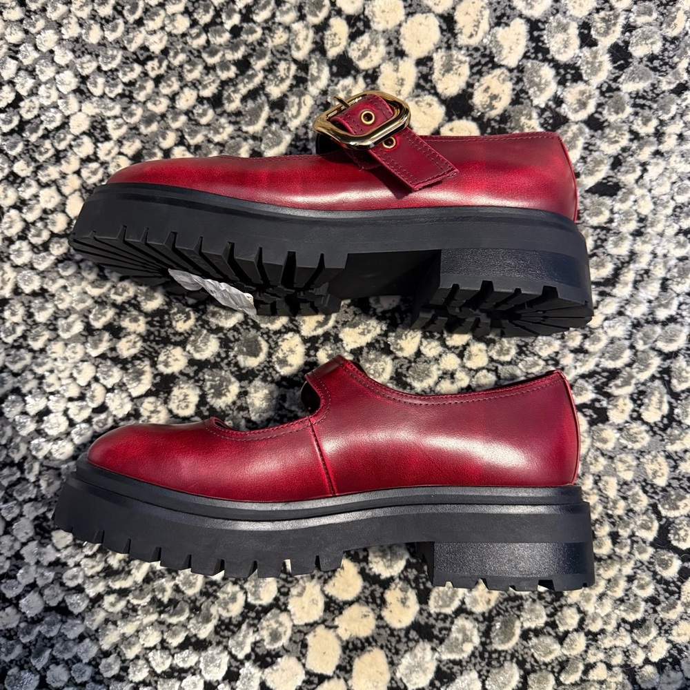 Steve Madden Lyndon Leather Mary Jane Loafers | size 7.5 | Burgundy - Picture 4 of 8